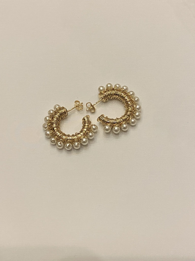 Gold Half Hoop Earrings. Glamorous Pearl Earrings. Pearl Earrings with Glamor